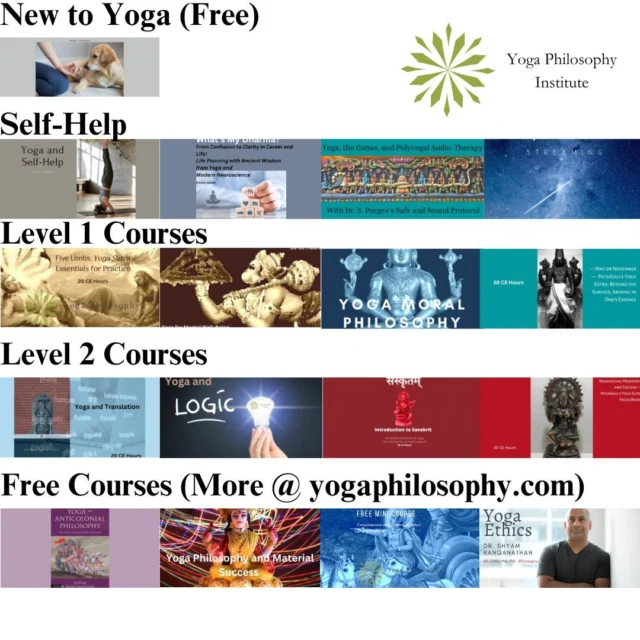 In celebration of our new site and our rebranding to fit with our mission, we at the Yoga Philosophy Institute are proud to let you know of our main flagship courses, which are available all year. We have divided the courses into three main baskets: New to Yoga, Yoga and Self-Help, and then Yoga Students and Teachers. In addition, we have a collection of Free Courses.  The courses under the Yoga Students and Teachers include the Level 1 and Level 2 courses. To enrich your practice and deepen your understanding of Yoga, head over to yogaphilosophy.com/courses to examine the diversity of products and courses we offer. 

The Yoga Philosophy Institute, founded by Dr. Shyam Ranganathan (yogaphilosophy.com/bio) is a scholar practitioner initiative, with the mission of bringing rigorous, research-based Yoga and Philosophy knowledge, with decades of teaching experience, to interested students online. Our mission is to provide you with the tools in philosophy and Yoga related matters you need to continue your learning.  To find out more, visit the Yoga Philosophy Institute (link in bio: yogaphilosophy.com/new) , and sign up for our free news letter! 

#alleightlimbs #beyondasana #igyoga #ishvarapranidhana #neverstoplearning #onlinelearning #onlineyoga #Patanjali #philosophy #sanskrit #sanskritforyogis #Svādhyāya #tapas #yoga #yogacourse #yogaalliance #yogahistory #yogaoffthemat #yogaonline #yogaphilosophy #yogapractice #yogaresearch #yogastudies #yogasutra #yogateachers #yogateachertraining #yogis #ahimsa