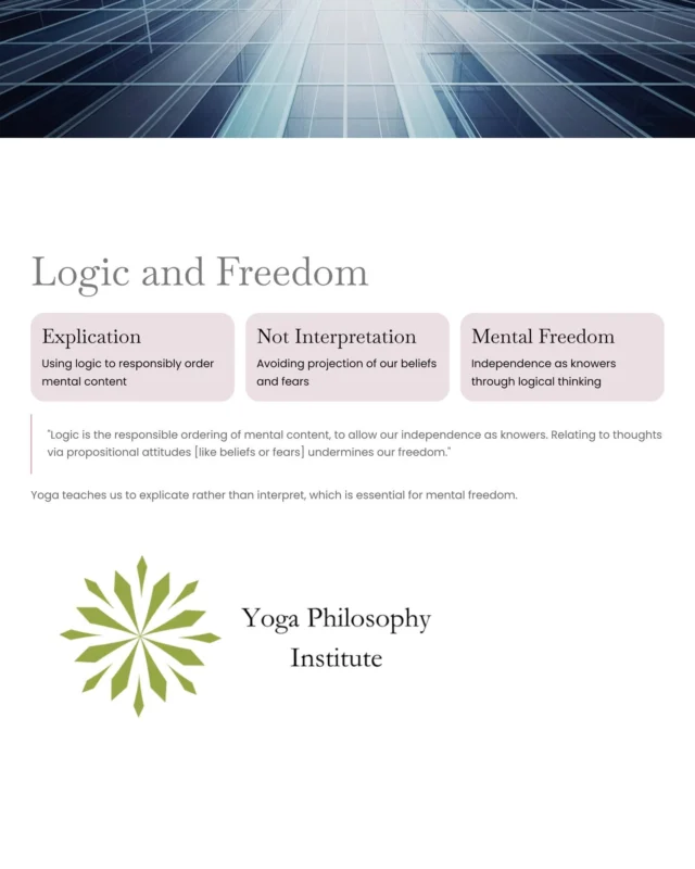 Logic and Freedom 🧠🔓

“Freedom means expressing your beliefs and feelings.”

This view captures the value of authenticity but overlooks the role of reasoning.

Correction: Yoga teaches that freedom requires disciplined logic—ordering mental content so we can relate to ideas without identification or being influenced by them.

📍 Recommended course: Level 2: Yoga and Logic (find at yogaphilosophy.com)
💬 Question: When have your beliefs limited your freedom rather than expressed it?
👉 Let us know what you think in the comments.