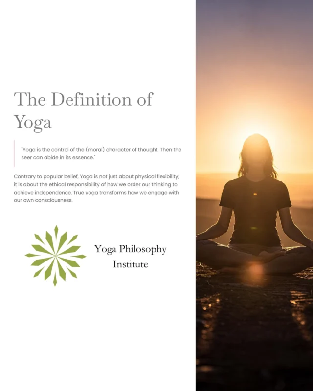 “Yoga is about calming the mind so you can feel peaceful.” This view is understandable because disciplined thinking often does result in calm, and peace is a familiar experiential marker of reduced mental conflict. Correction: Yoga is formally the regulation of the moral character of thought. When thinking is responsibly ordered, the knower can abide in their own essence. Peace may follow—but independence is the aim.

📍 Recommended course: What’s My Dharma? (find at yogaphilosophy.com) 

💬 Question: Have you noticed moments where mental discipline led to autonomy rather than comfort? 

👉 Let us know what you think in the comments.